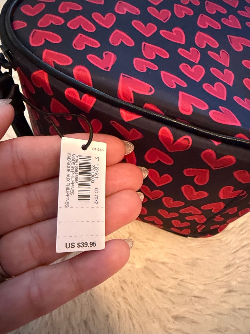 Victoria's Secret Black Heart-Shaped Cosmetic Case with Red Heart Print - Picture 4 of 4